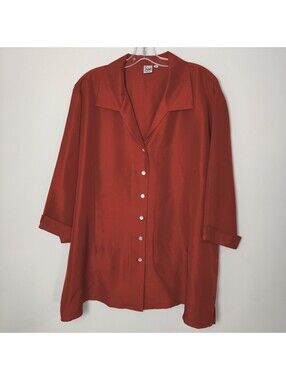 Sash Authentico Femminile 100% Silk Terracotta Button Front Blouse 24 Vintage